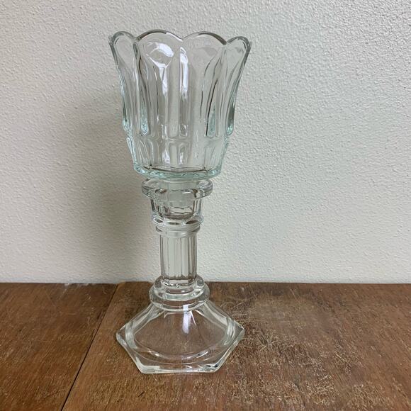 Homco 2 Piece Clear Glass Crystal Candle Votive Holder 7" Tall Vintage 90s Decor - Picture 2 of 8